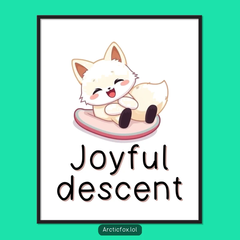 Funny Arctic Fox Snow Slide Digital Art: Cheerful Winter Fox Print for Instant Joy