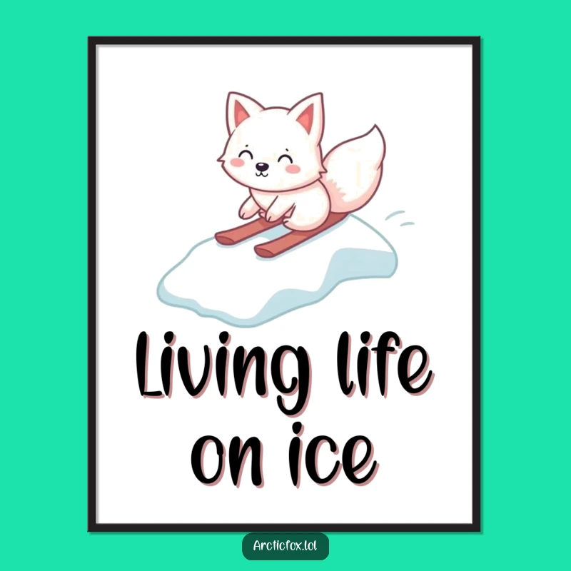 Funny Kawaii Arctic Fox Digital Art, Ice Slide Printable, Humorous Instant Gift