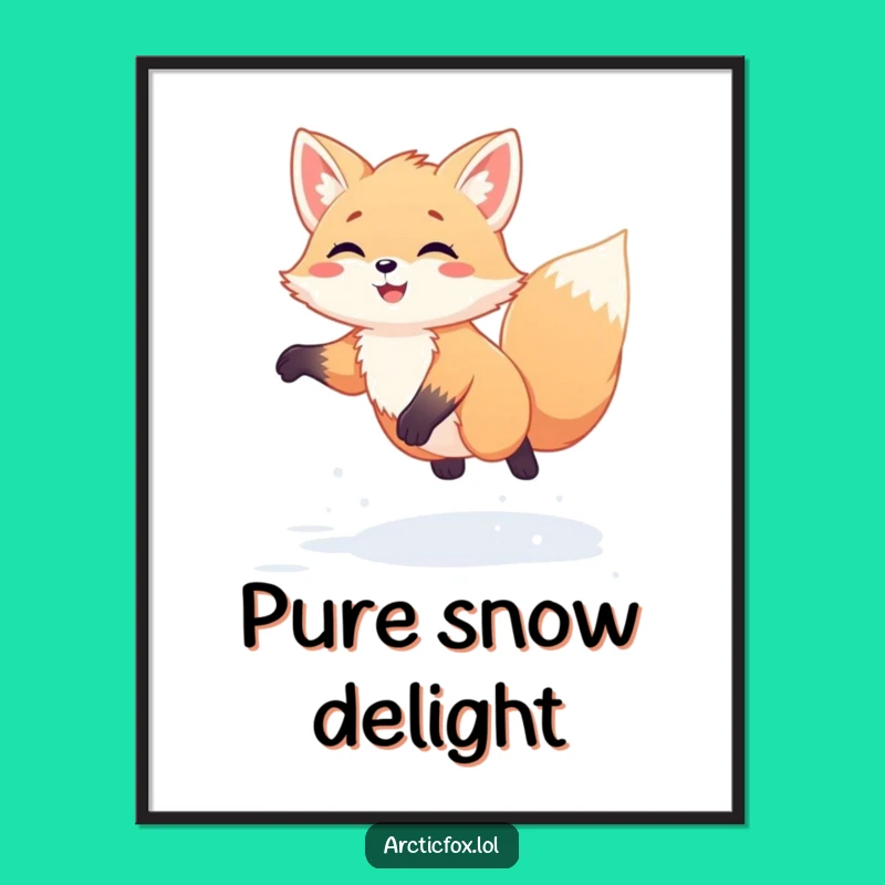 Funny Kawaii Arctic Fox Snow Jump Digital Art - Instant Hilarious Download, Perfect Funny Gift