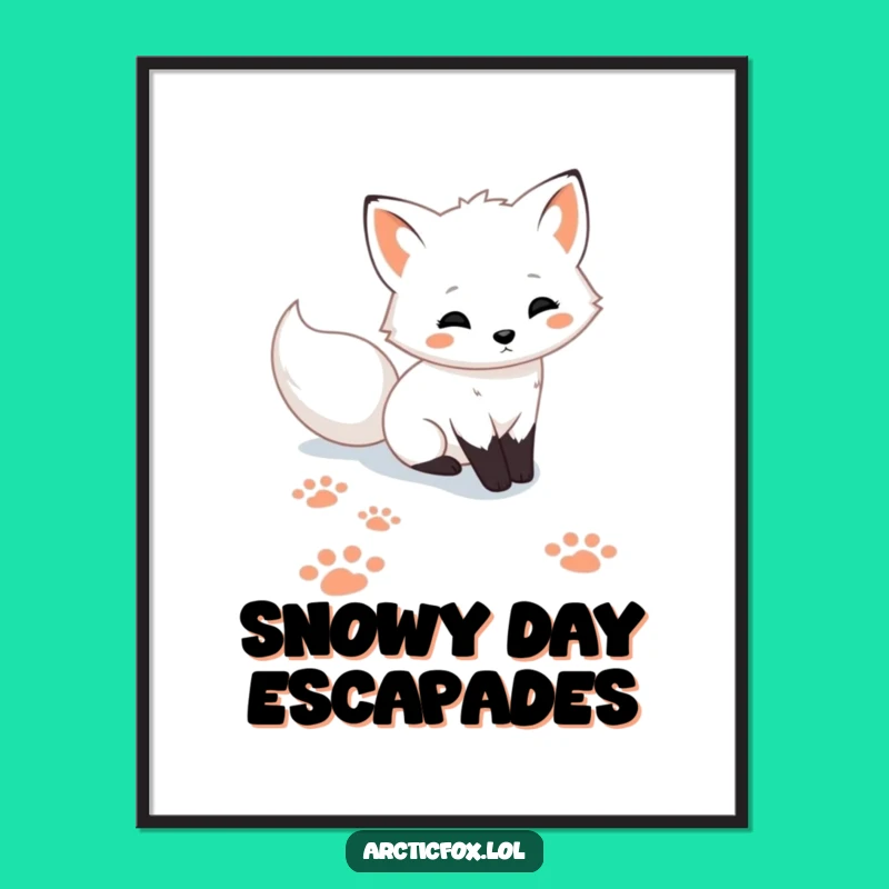 Funny Cute Arctic Fox Paw Prints Snow Digital Art - Instant Download Gift