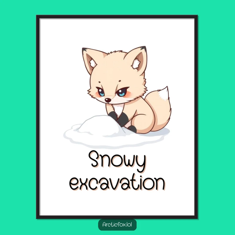 Funny Kawaii Arctic Fox Digital Print: Determined Digging, Instant Motivating Art
