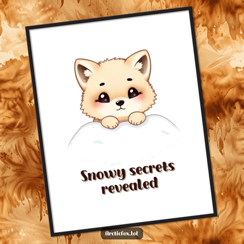 Funny digital art print of a chubby Arctic fox peeking curiously from a snowdrift, bringing a sense of wonder and cuteness to any room.