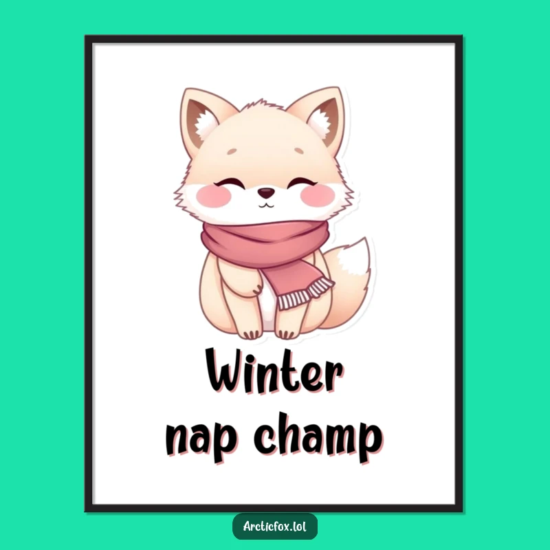 Funny Chubby Arctic Fox Scarf Digital Art - Cozy Instant Download