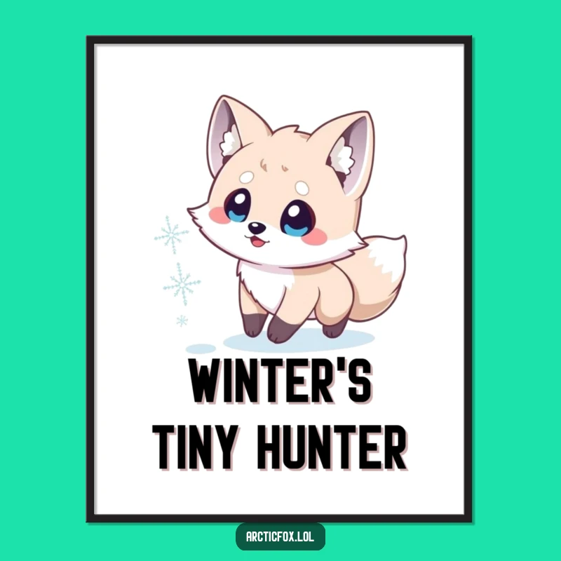 Funny Arctic Fox Digital Art: Joyful Snowflake Chase Scene, Perfect Wall Art Funny Gift