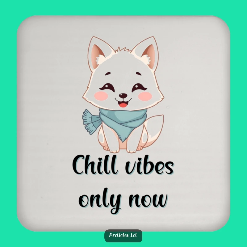 Funny Arctic Fox Coaster: Grinning Fox, Tiny Scarf, Drink Gift