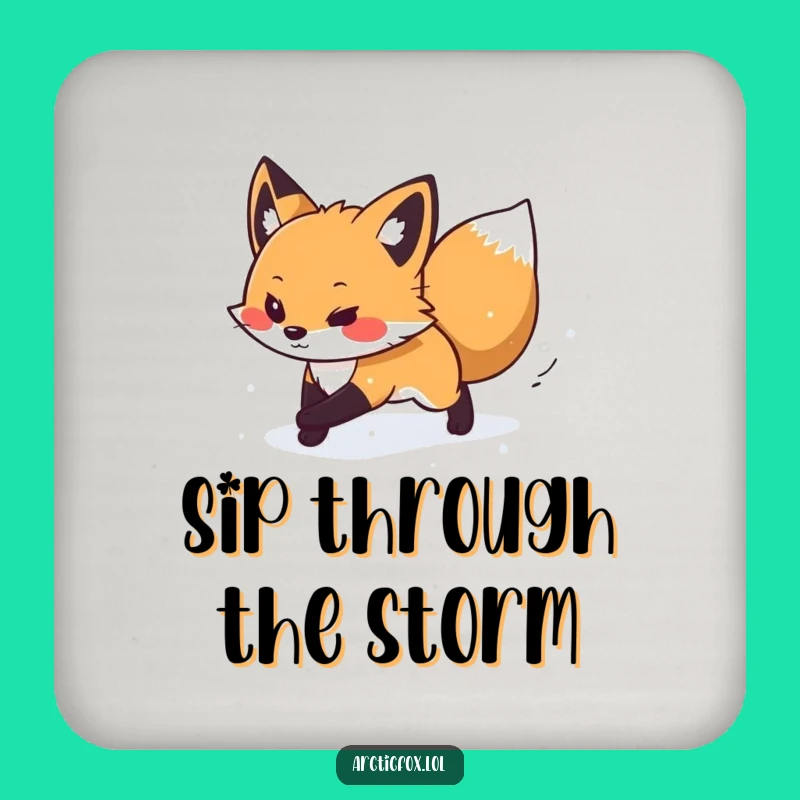 Funny Arctic Fox Snow Flurry Coaster - Protect with Brave Charm, Great Funny Gift