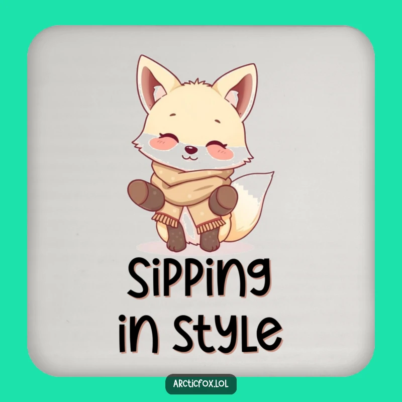 Funny Giggling Fox Coaster: Cute Arctic Fox Drink Protector