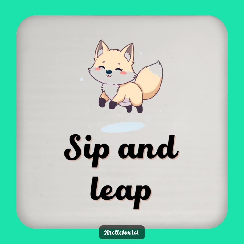 Funny Happy Arctic Fox Leaping Coaster - Joyful Table Protection