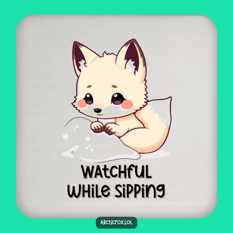 Funny Kawaii Arctic Fox Coaster, Snowy Peek Drink Protector, Humorous Table Gift