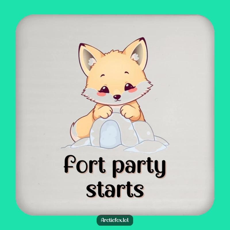 Funny Kawaii Arctic Fox Snow Fort Coaster - Cute Table Protection