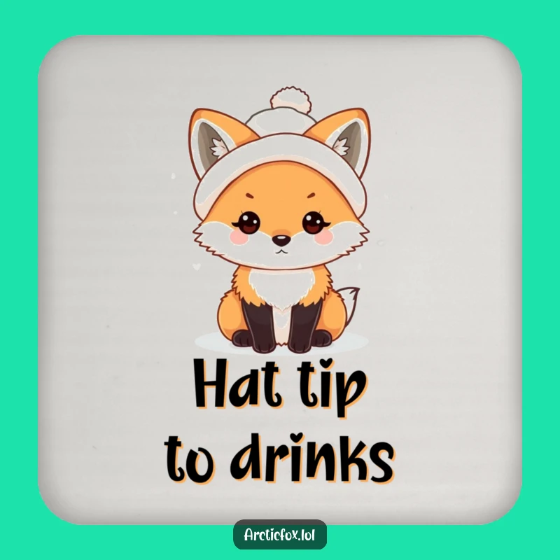 Funny Kawaii Arctic Fox Snowball Hat Coaster: Winter Protection, Perfect Gift!