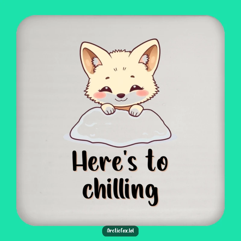 Funny Arctic Fox Coaster: Smiling Snow Peek – Cute Table Protection Funny Gift