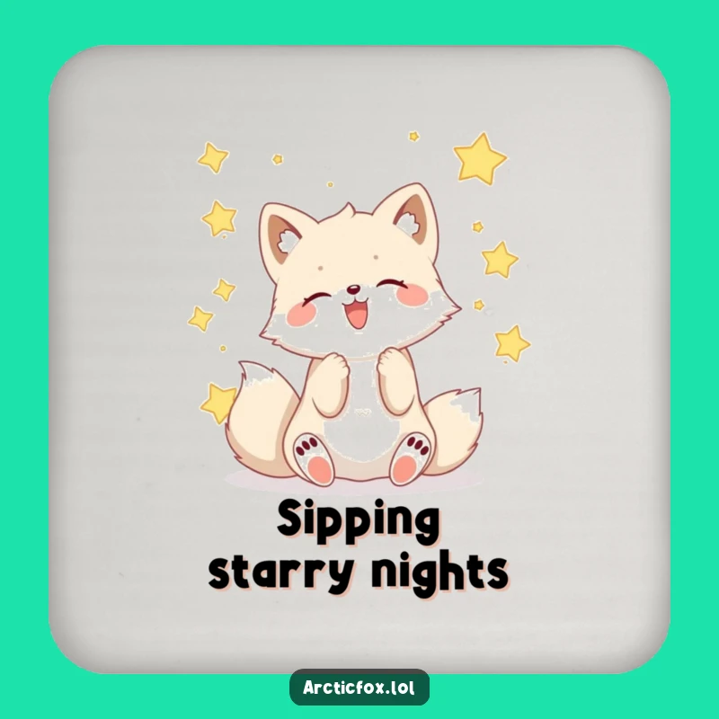 Funny Kawaii Arctic Fox Star Catcher Coaster: Protect Surfaces with Cosmic Charm