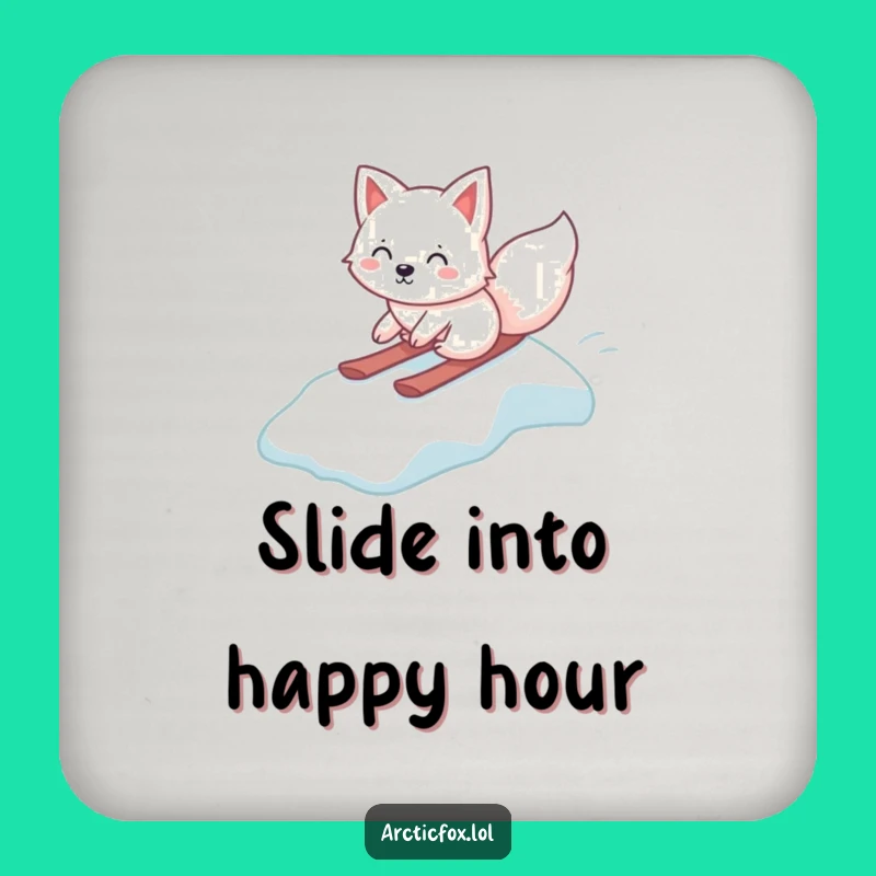 Funny Kawaii Arctic Fox Coaster, Ice Slide Drink Protector, Humorous Table Gift