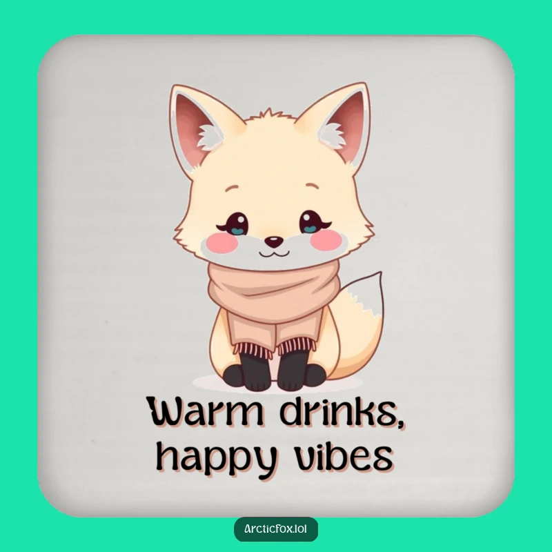 Funny Kawaii Arctic Fox Scarf Coaster - Cute Drink Protector Gift