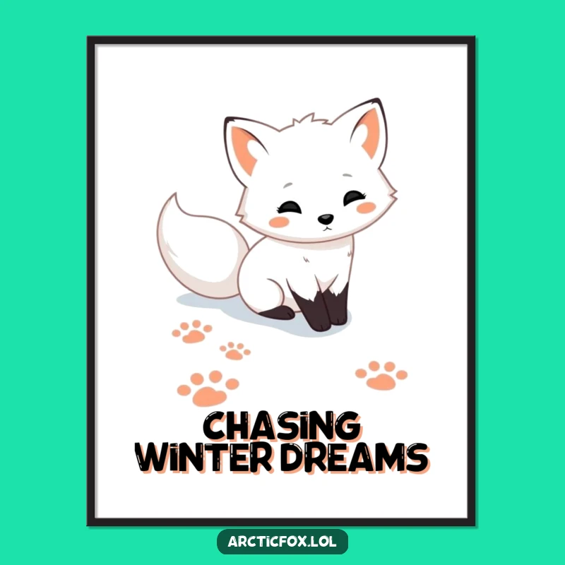 Funny Cute Arctic Fox Paw Prints Snow Poster - Whimsical Wall Art Gift
