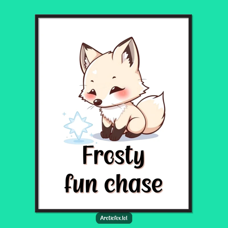Funny Arctic Fox Snowflake Poster: Playful Winter Scene - Wall Art Gift