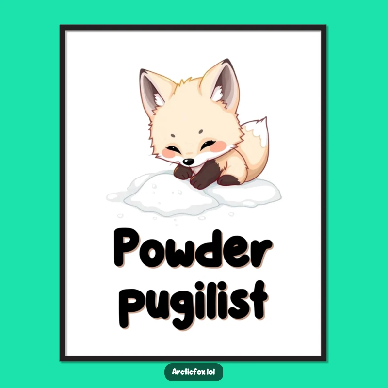 Funny Adorable Arctic Fox Poster - Playful Powder Digging Art, Cute Wall Decor