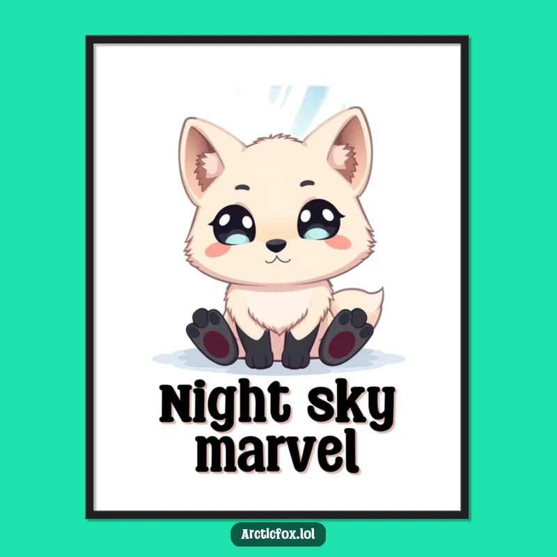 Funny Aurora Arctic Fox Poster - Magical Night Sky Wall Art