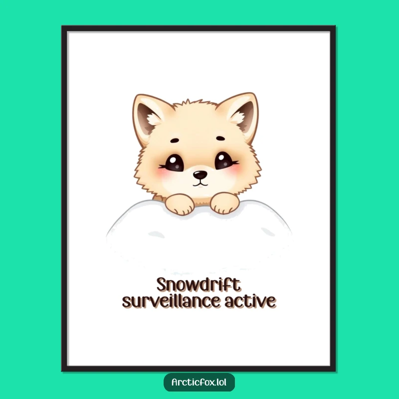 Funny Chubby Fox Poster: Curious Peek, Snowdrift Art, Gift