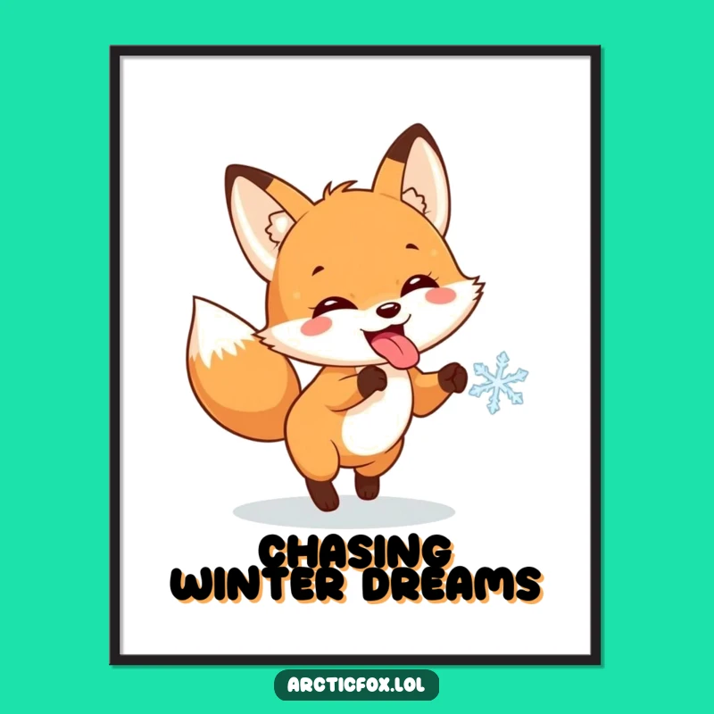Funny Fox Snowflake Poster: Bring Winter's Joyful Chase Indoors