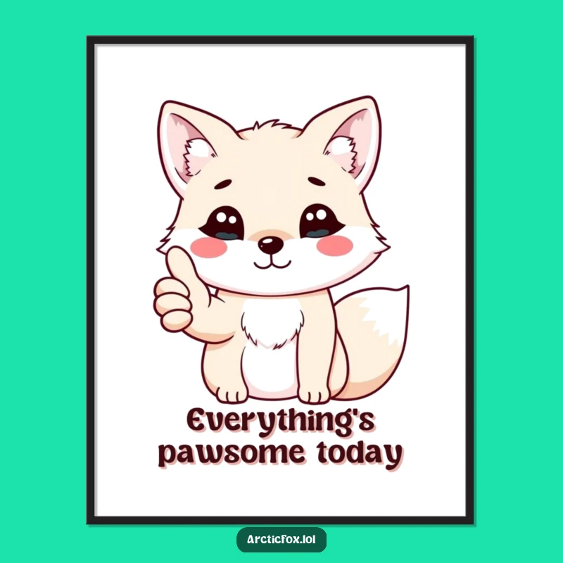 Funny Kawaii Arctic Fox Thumbs Up Poster - Motivational Wall Art
