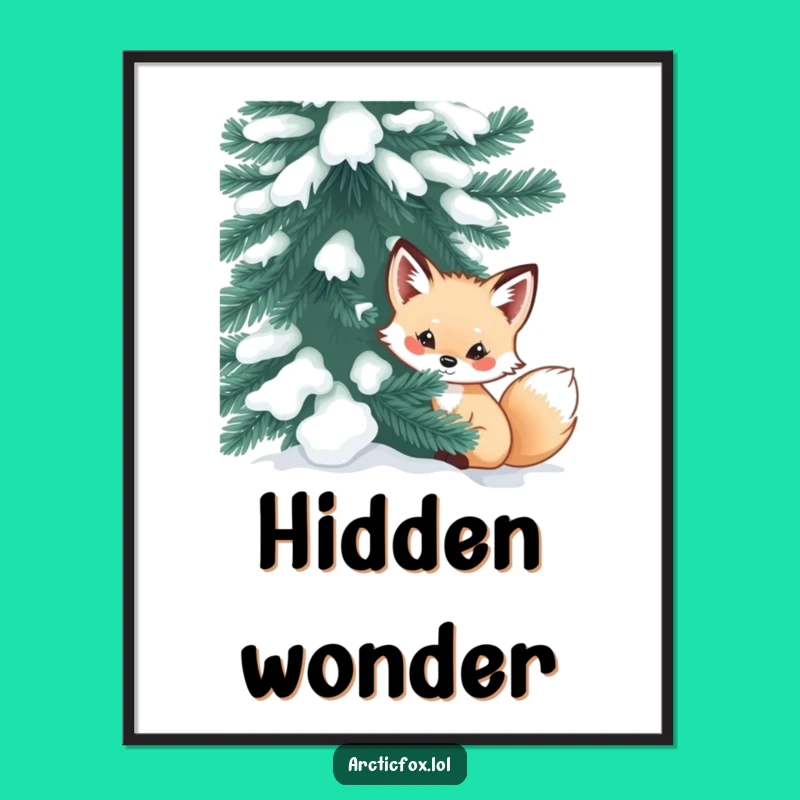 Funny Curious Fox Poster: Mysterious Arctic Fox Art Print, Winter Decor Gift
