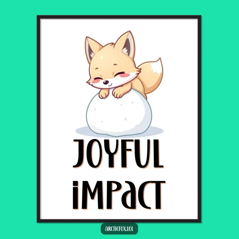Funny Arctic Fox Snow Ball Poster: Playful Winter Fox Art Print, Energetic Decor Gift