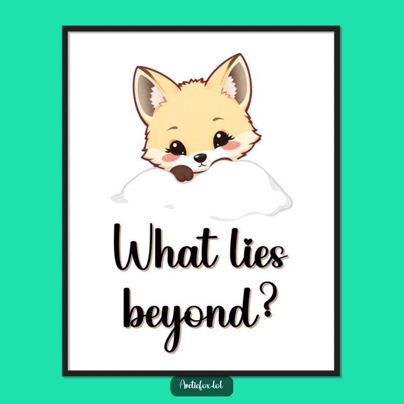 Kawaii Arctic Fox Poster - Curious Peek, Adorable Humorous Wall Art Gift