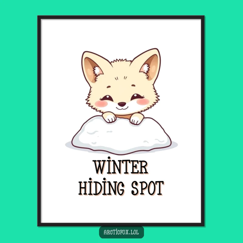 Funny Arctic Fox Snow Peek Poster: Smiling Art – Cute Winter Decor Funny Gift
