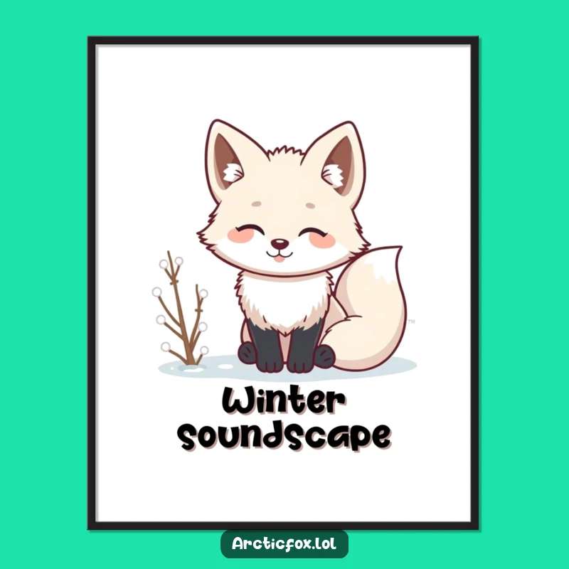 Funny Kawaii Arctic Fox Listening Poster: Art That Captures the Quiet Moments