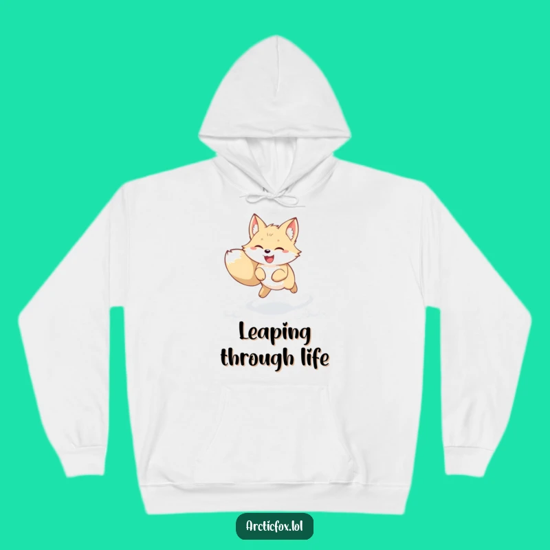 Cozy Funny Kawaii Arctic Fox Hoodie: Joyful Snow Leap – Warm & Cute Funny Gift