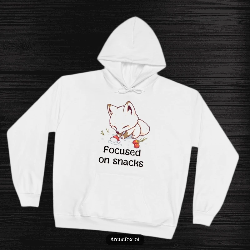 Funny Hoodie: A determined arctic fox is humorously depicted digging enthusiastically in the snow for a hidden treat.