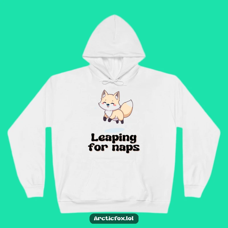 Funny Playful Arctic Fox Leaping Hoodie - Joyful Winter Wear