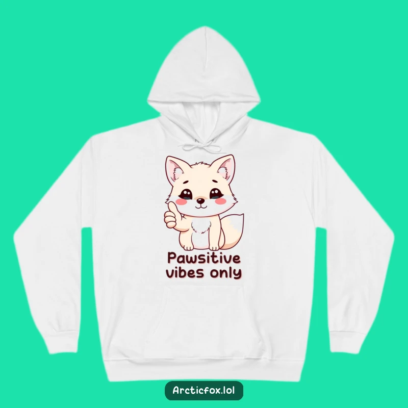 Funny Kawaii Arctic Fox Thumbs Up Hoodie - Cozy Encouragement