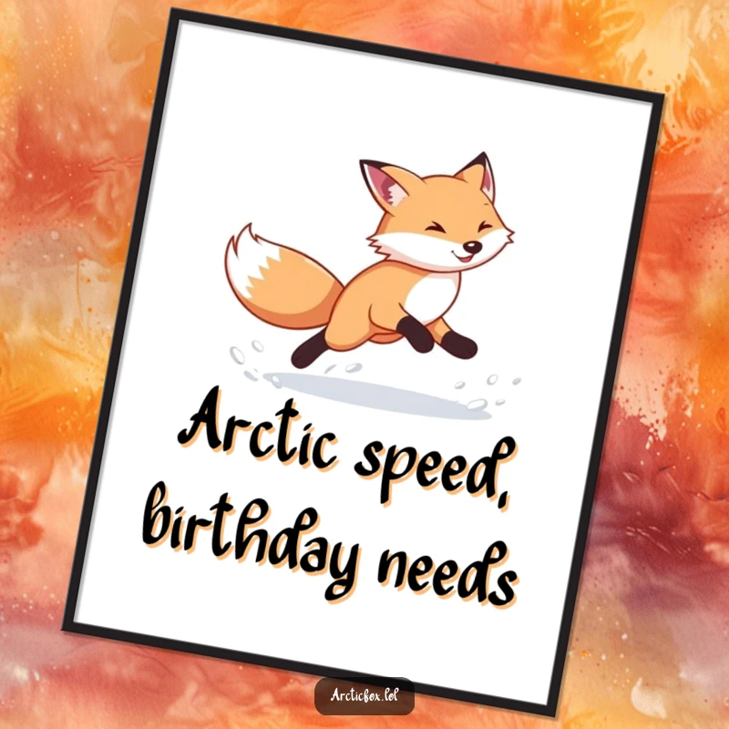 Funny Free Printable Wall Art: An energetic arctic fox captured mid-stride, kicking up snow, bringing wild joy.