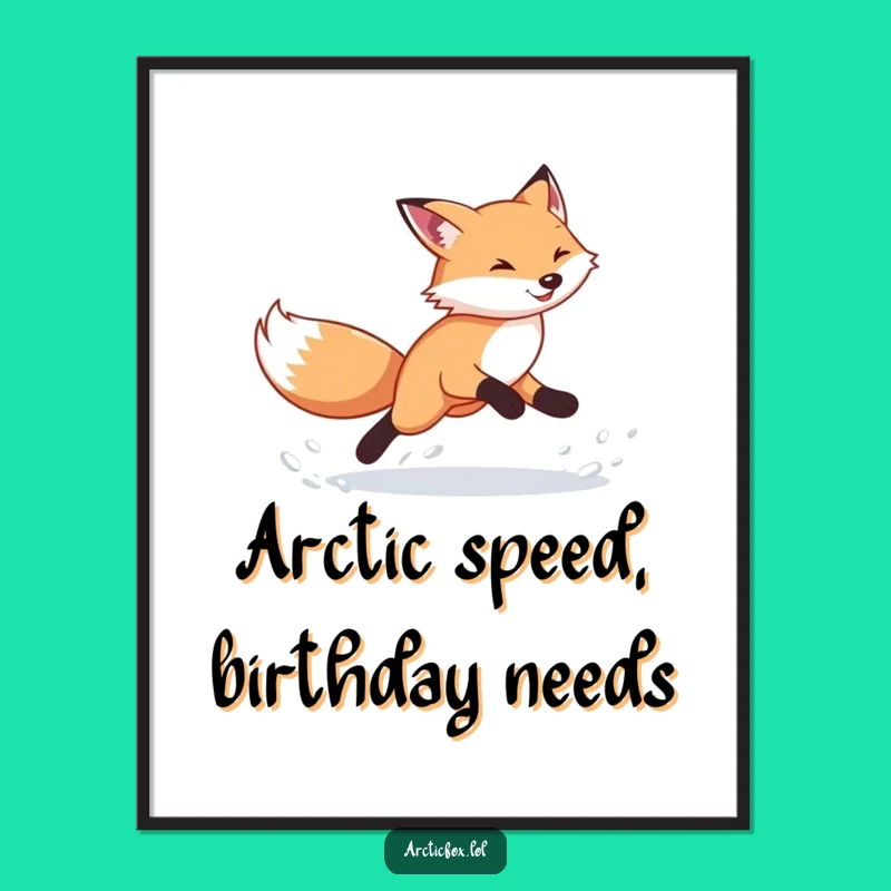 Free Printable Wall Art: Energetic Arctic Fox Running, Funny Downloadable Animal Art