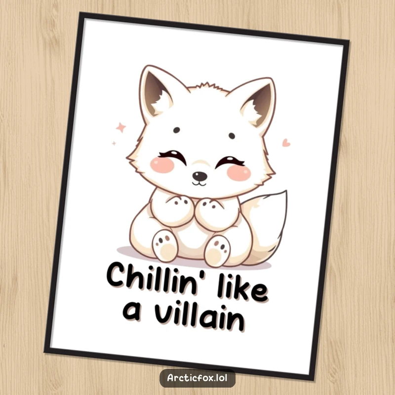 Funny Free Printable Wall Art: Arctic fox radiating cozy warmth with tucked paws, adding happiness to any room.