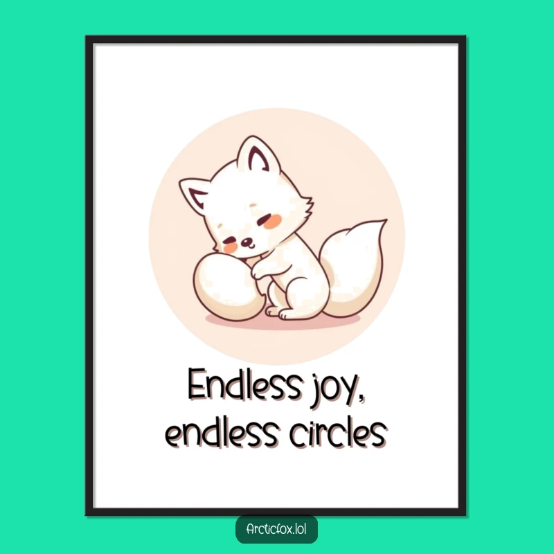 Funny Free Printable Wall Art: Kawaii Arctic Fox Tail Chase - DIY Gift