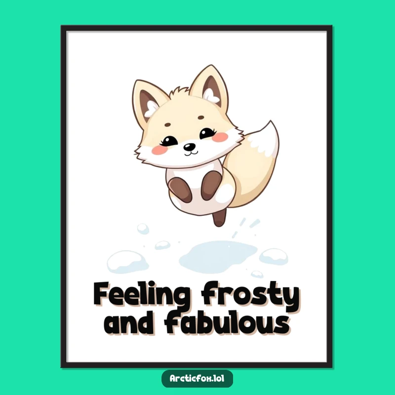 Kawaii Arctic Fox Wall Art Free Printable: Snowy Leap Downloadable Art