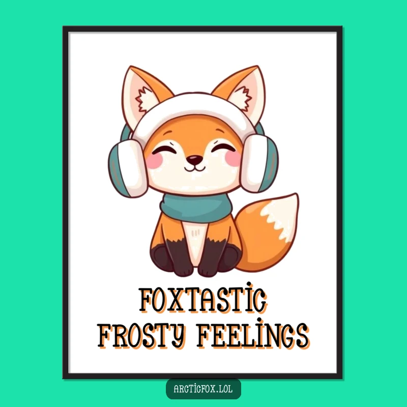 Free Printable Wall Art: Content Fox with Earmuffs, Cozy Funny Downloadable Art