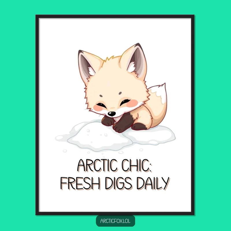 Free Printable Wall Art: Adorable Arctic Fox Digging Fun Downloadable Art Gift