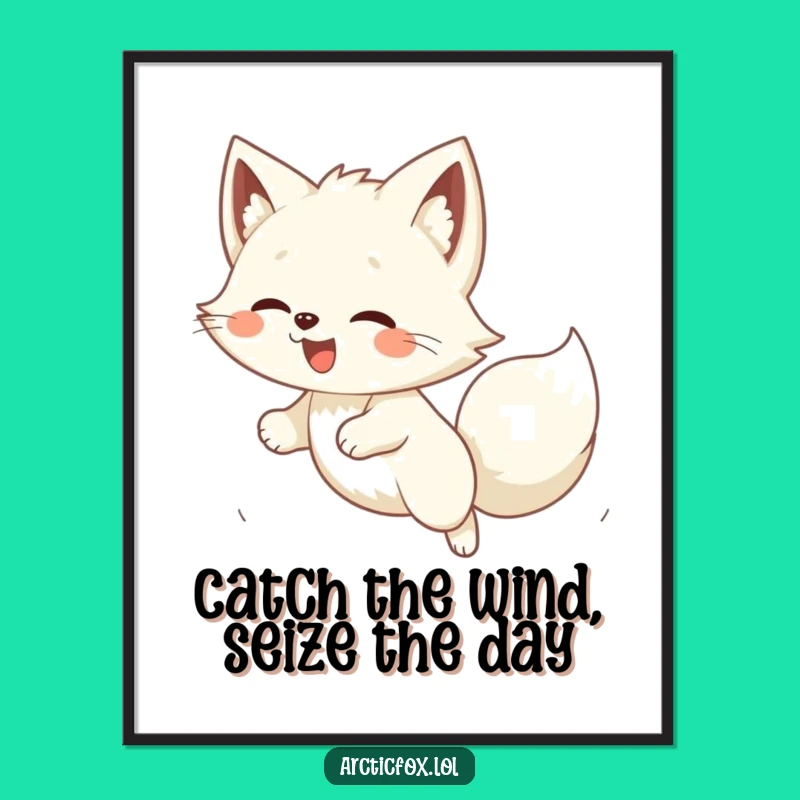 Free Printable Wall Art: Funny Kawaii Fox Wind Pounce Downloadable Home Decor