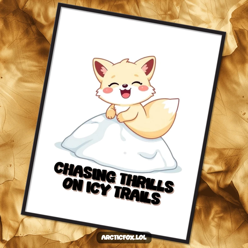 Funny Free Printable Wall Art: A joyful arctic fox sliding down an icy hill, captured mid-laugh.