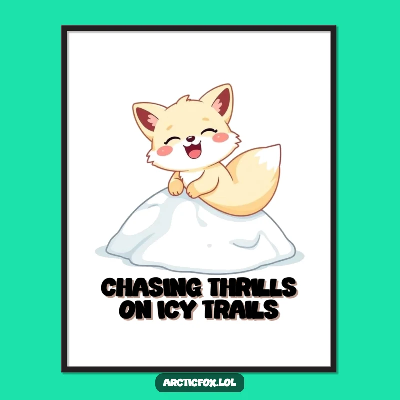 Free Printable Wall Art: Laughing Arctic Fox Sliding Downhill Downloadable Art Gift