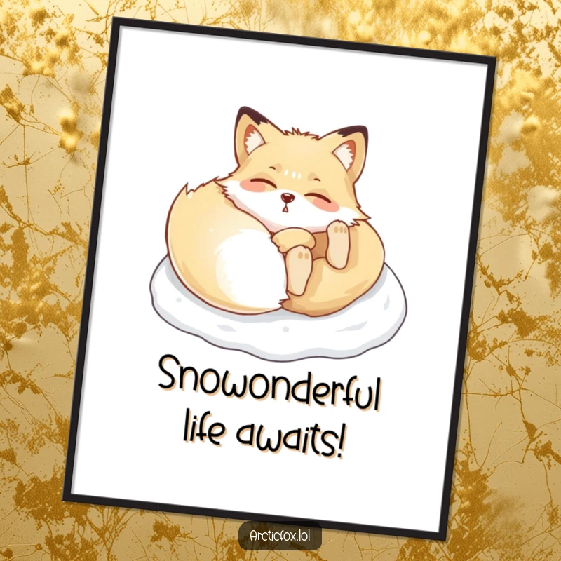 Funny Free Printable Wall Art: Adorable Arctic fox joyfully rolling in a snowy mound, perfect for adding humor.