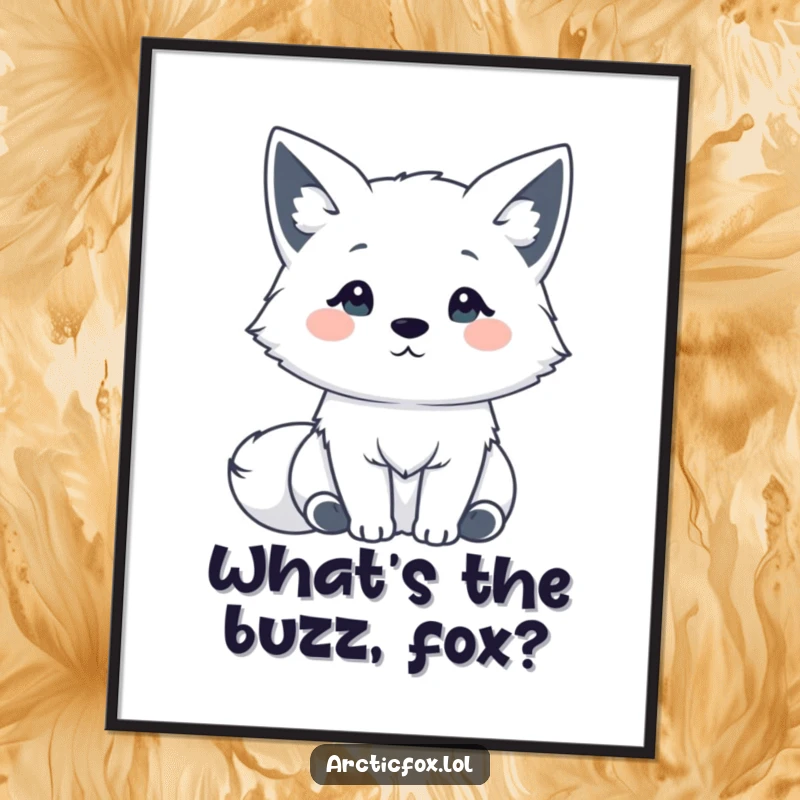 Funny Free Printable Wall Art: A kawaii Arctic fox with alert, perked ears, listening intently to the world.