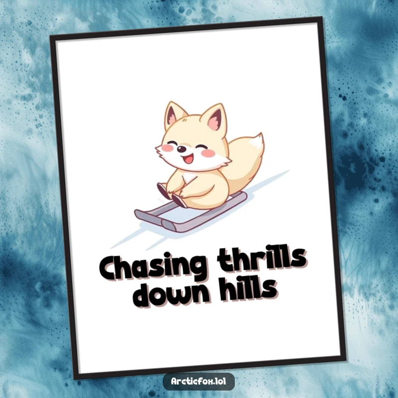 Fun Free Printable Wall Art: A cute Arctic fox gleefully sliding down a snowy slope, energetic downloadable decor.