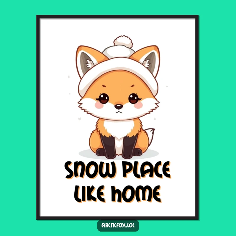 Funny Free Printable Wall Art: Snowball Hat Fox Decor Downloadable