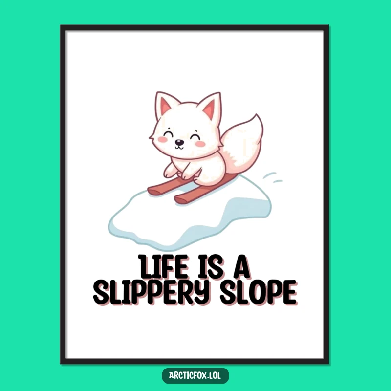 Funny Free Printable Wall Art: Kawaii Fox Ice Slide Downloadable Art